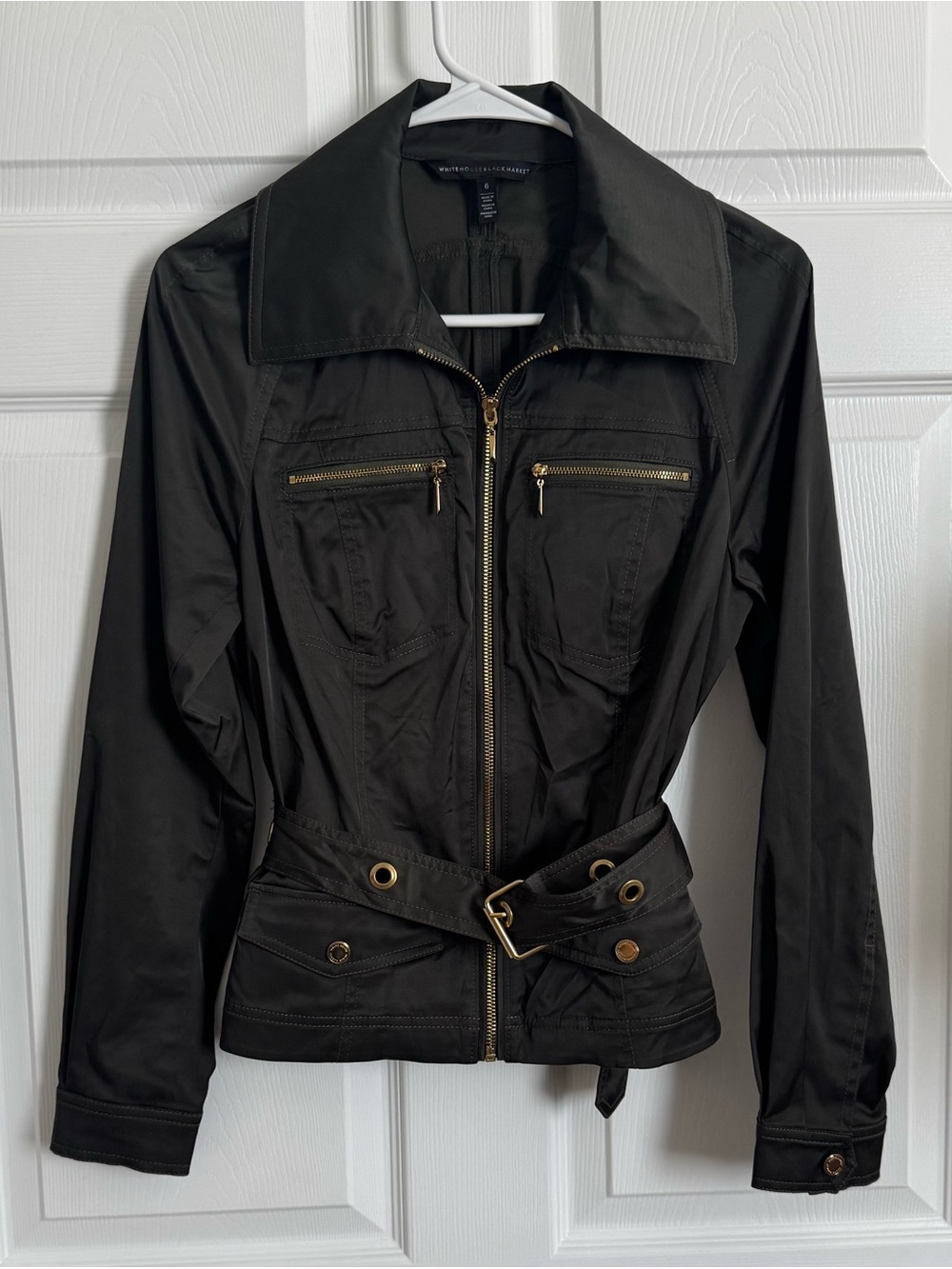 NWOT WHBM Olive Green Women's Utility Belted Jacket Zip Front